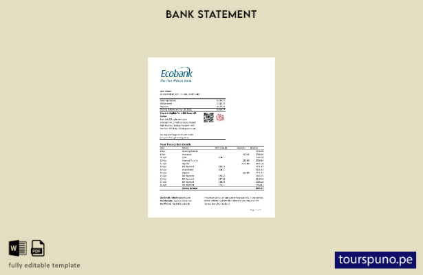 listo para imprimir la plantilla de Excel del extracto bancario de Ecobank de Su
